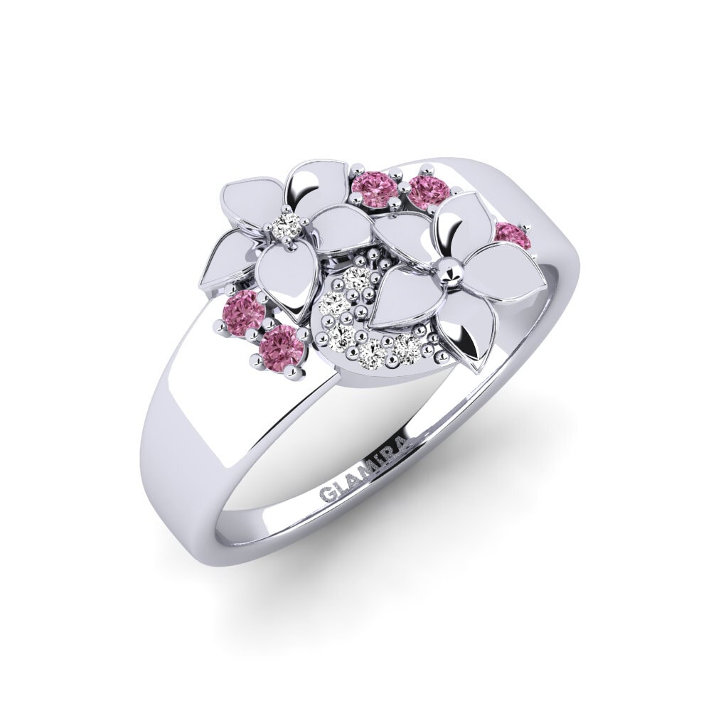 Vàng Trắng 14K Đá Rhodolite Nhẫn Silven