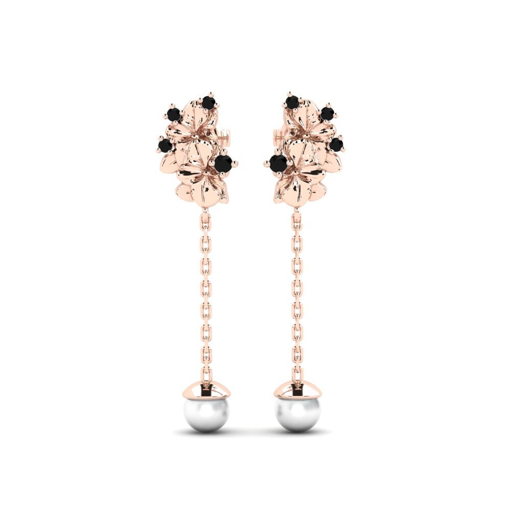 14ct Rose Gold Black Diamond Women's Earring Sohae - B