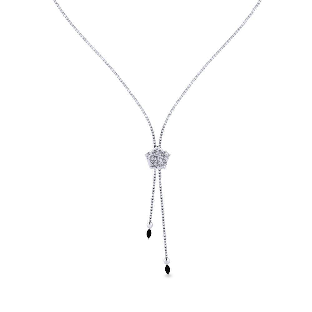 9k Oro Blanco Zafiro negro Collar de Mujer Taxaceae