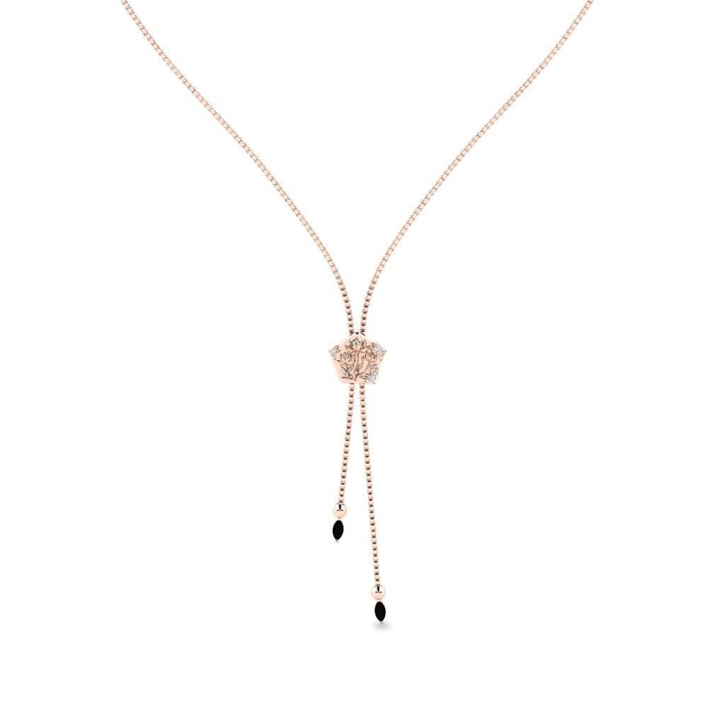14k Oro Rosa Diamante Negro Collar de Mujer Taxaceae