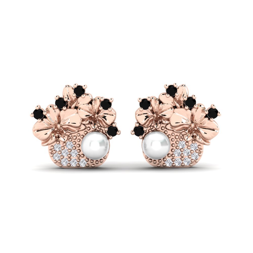 14ct Rose Gold Black Diamond Women's Earring Valea