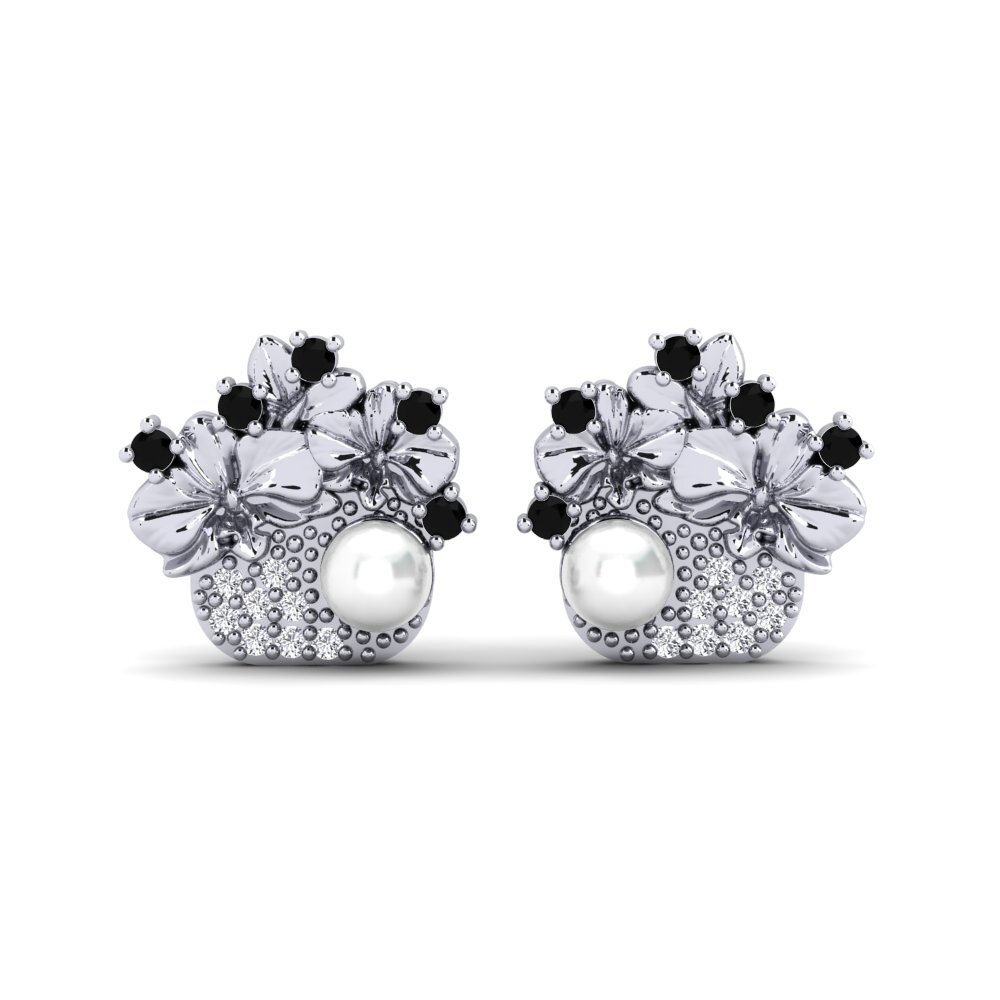 14ct White Gold Black Diamond Women's Earring Valea