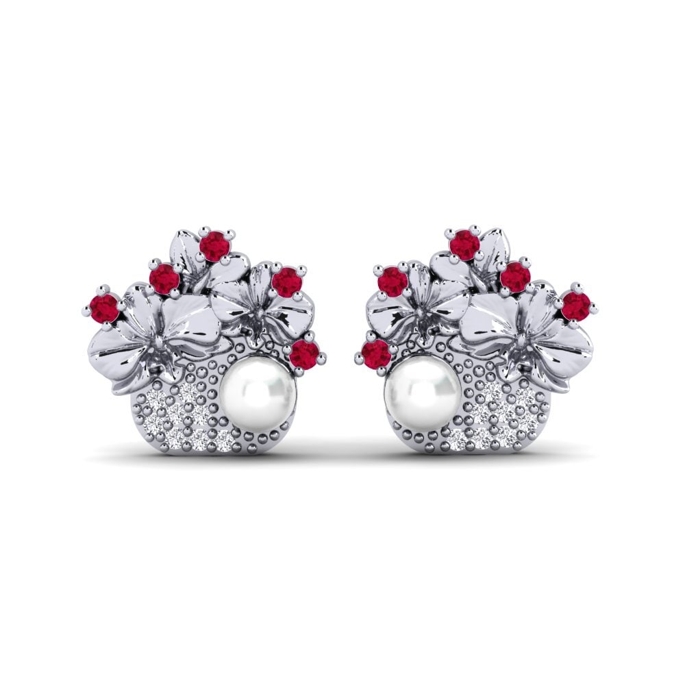 14ct White Gold Ruby Women's Earring Valea
