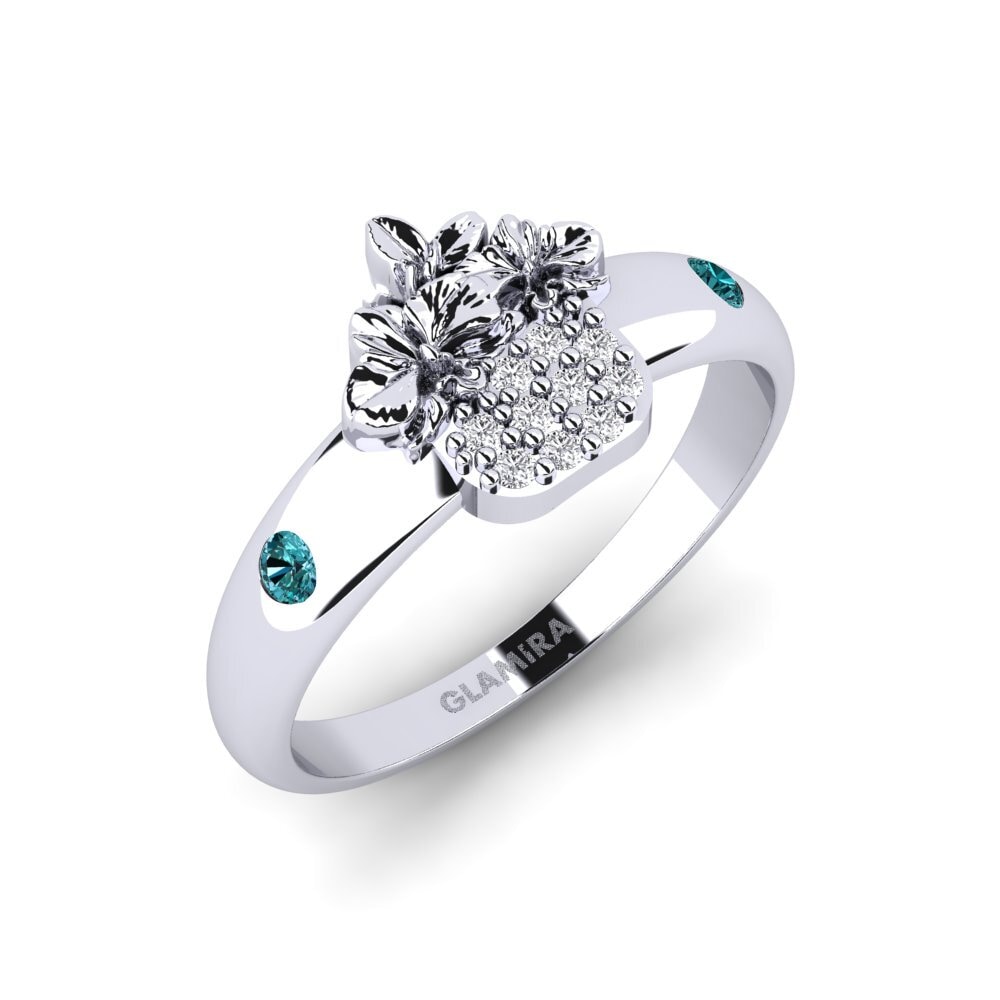 Platin trắng Kim Cương Xanh Dương Nhẫn Veloria