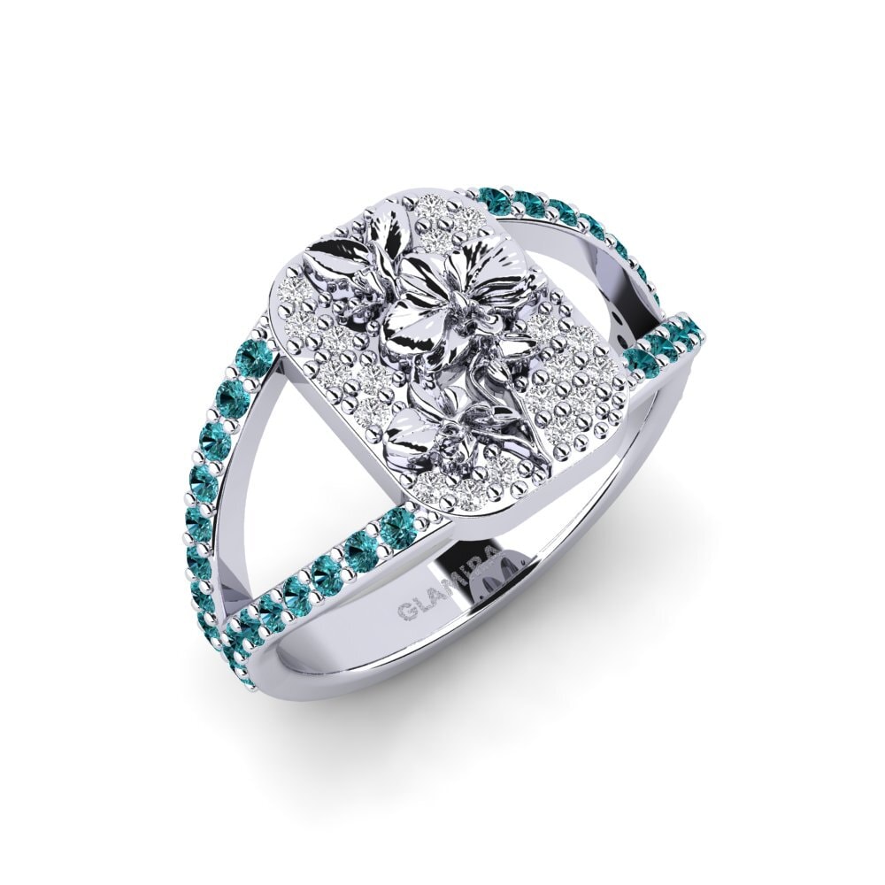 Platin trắng Kim Cương Xanh Dương Nhẫn Vielle