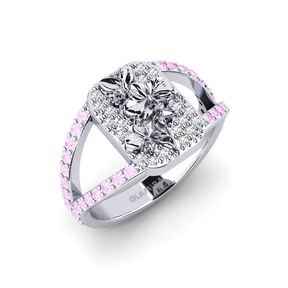 Vàng Trắng 14K Đá Sapphire Hồng Nhẫn Vielle