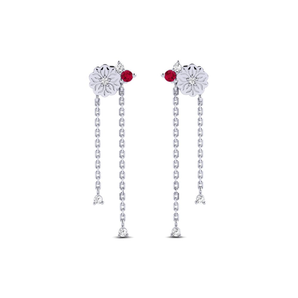 Vàng Trắng 14K Đá Ruby / Hồng Ngọc Bông tai nữ Zwaye