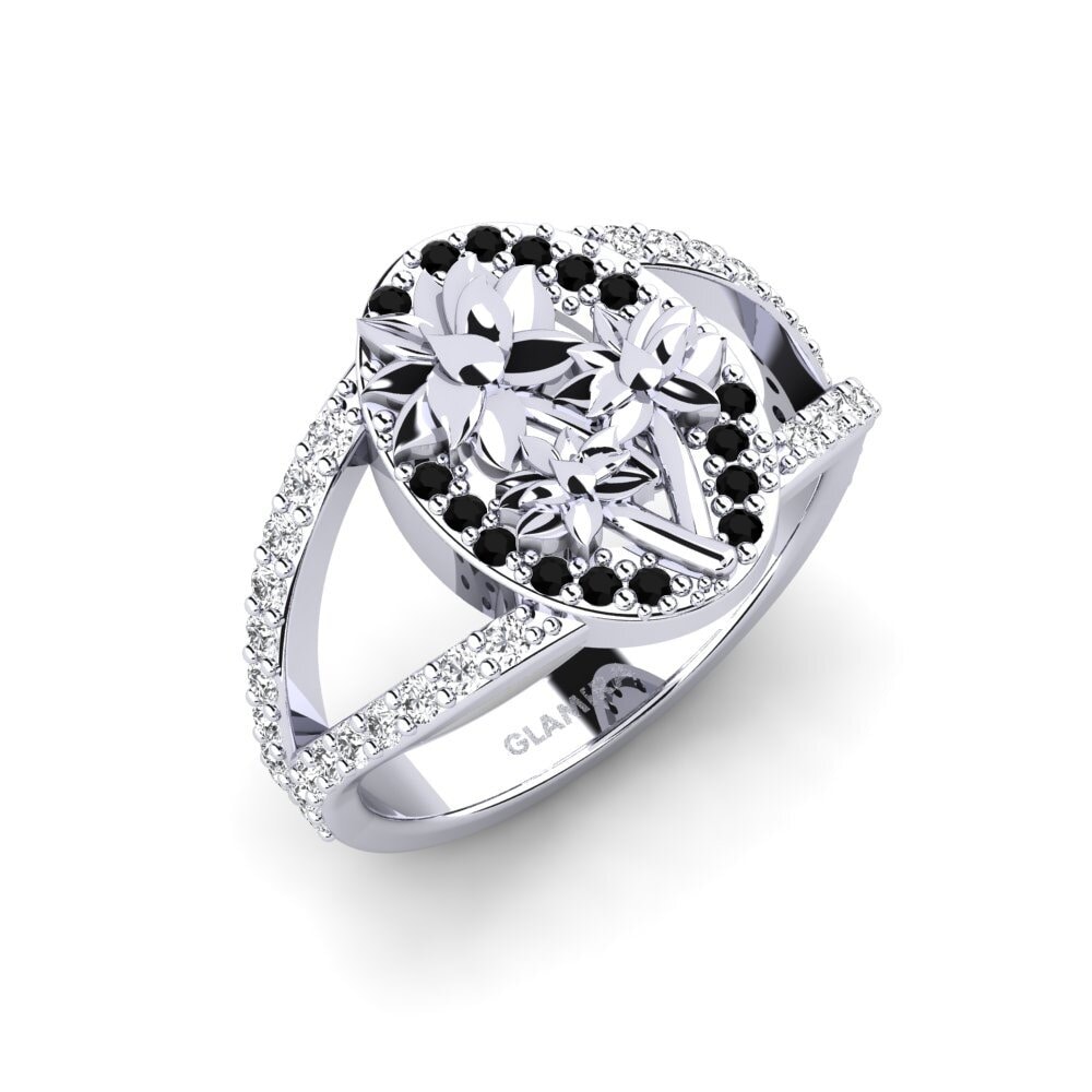Platin trắng Đá Sapphire Đen Nhẫn Alpia
