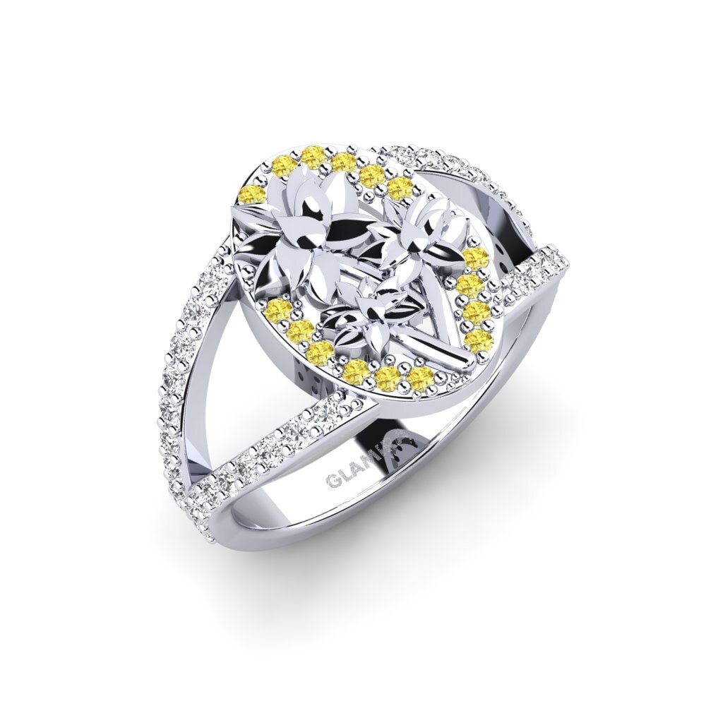 Vàng Trắng 14K Đá Sapphire Vàng Nhẫn Alpia