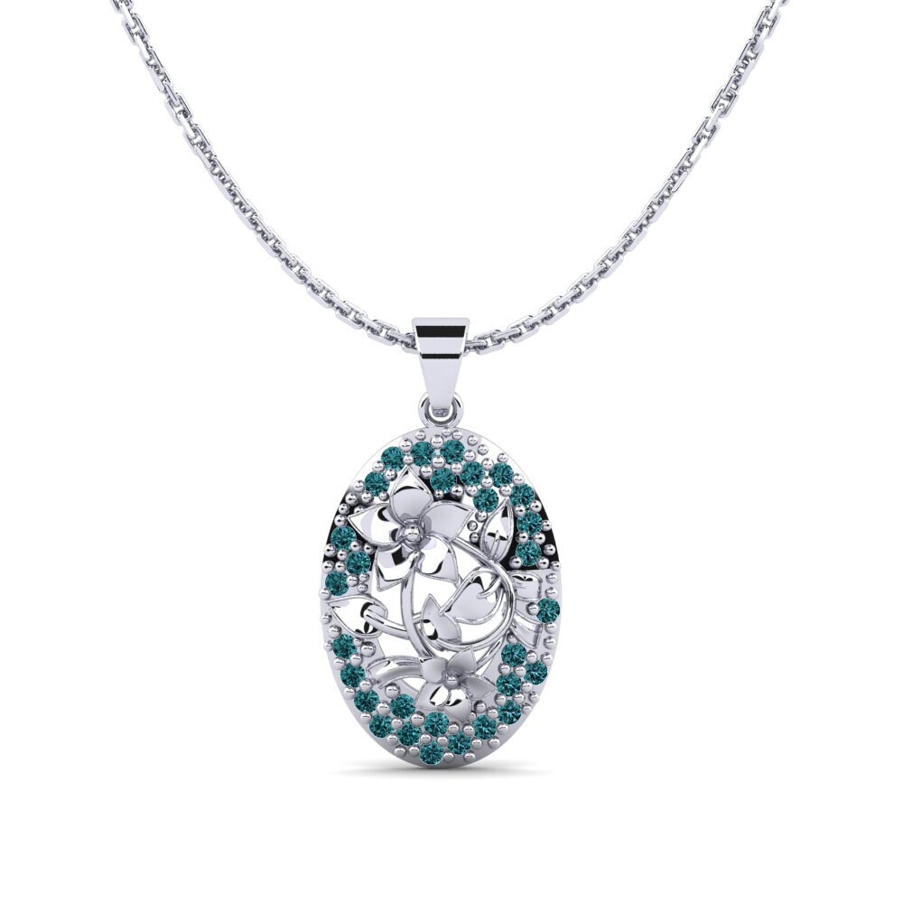 Plata 925 Diamante Azul Colgante de Mujer Arecaceae