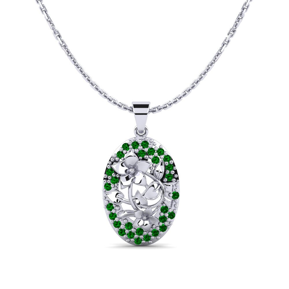 Plata 925 Circonita Verde Colgante de Mujer Arecaceae