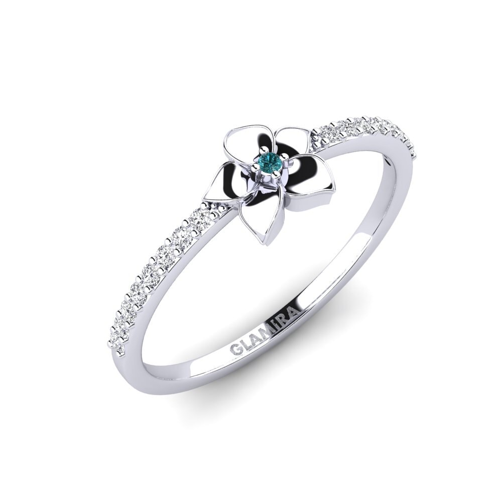 Platin trắng Kim Cương Xanh Dương Nhẫn Bloomony