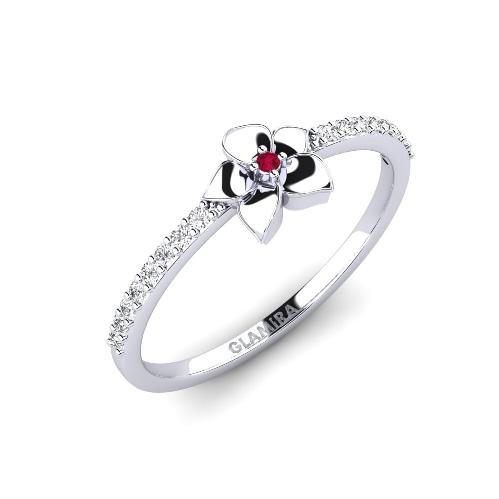 Vàng Trắng 14K Đá Ruby / Hồng Ngọc Nhẫn Bloomony