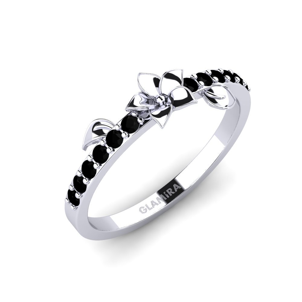 Platin trắng Đá Sapphire Đen Nhẫn Bloomse