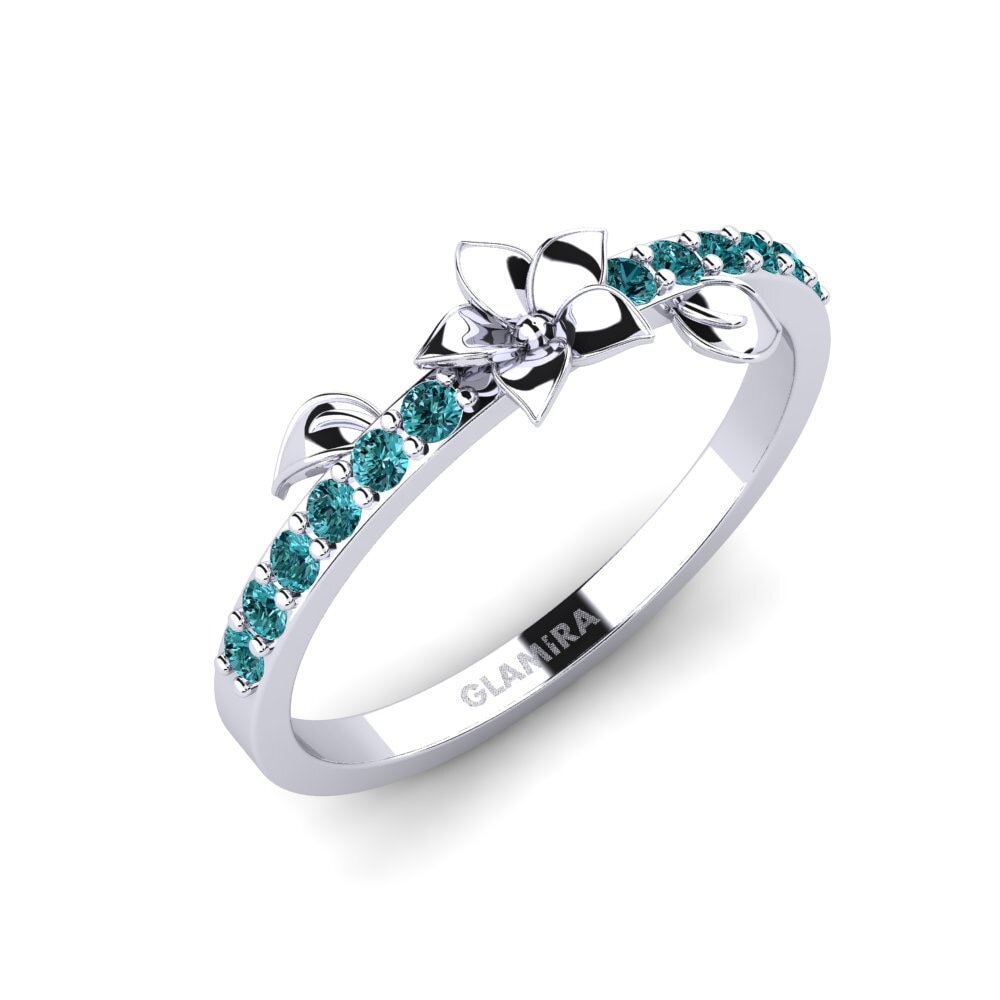 Platin trắng Kim Cương Xanh Dương Nhẫn Bloomse