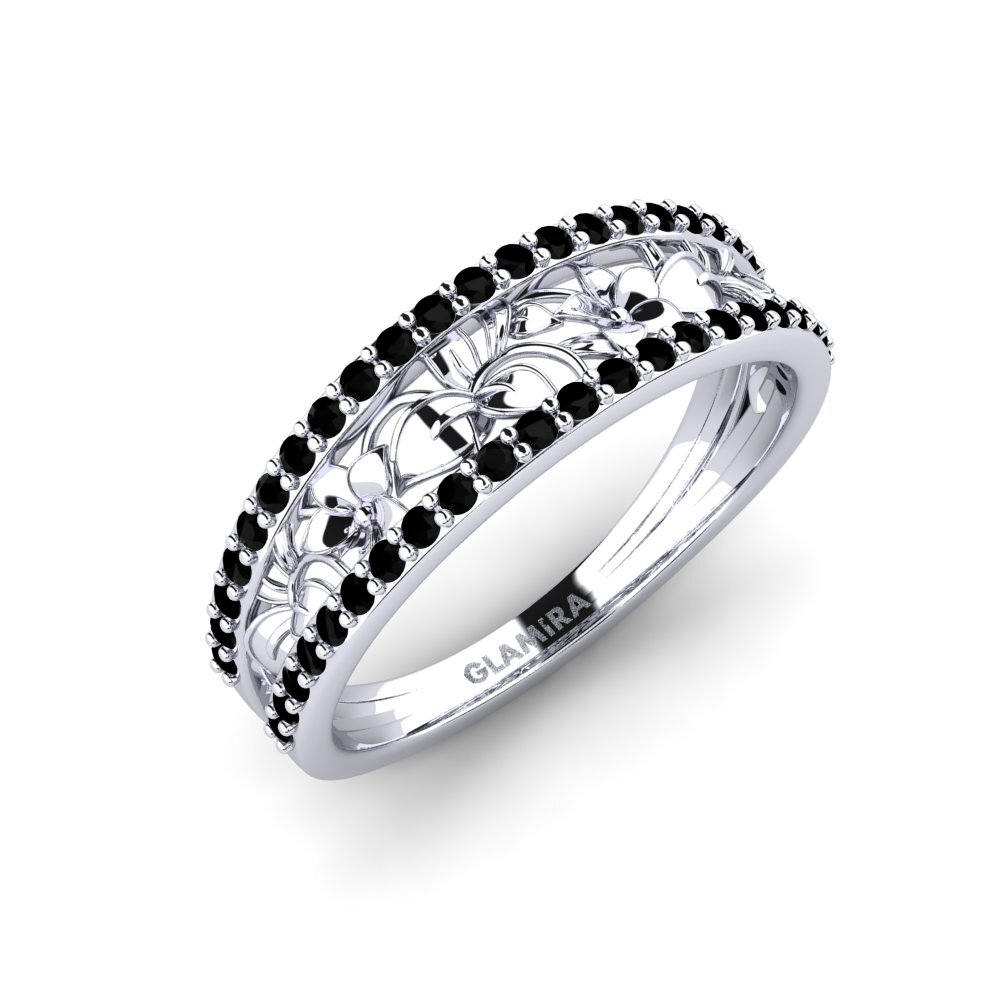 Platin trắng Đá Sapphire Đen Nhẫn Bowery