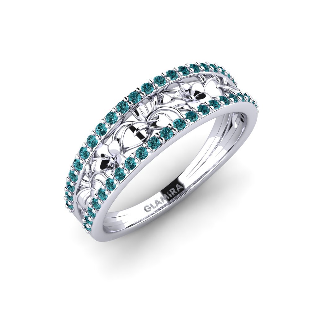 Platin trắng Kim Cương Xanh Dương Nhẫn Bowery