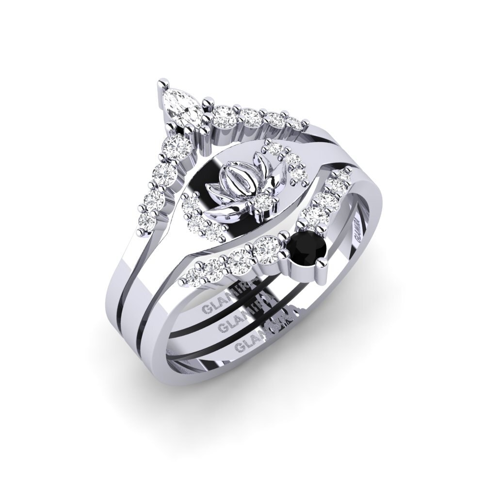 Platin trắng Đá Sapphire Đen Nhẫn Caelatura - SET