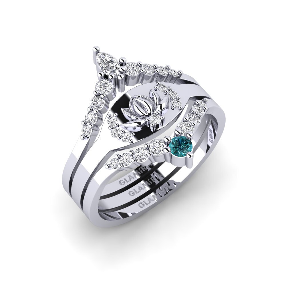 Platin trắng Kim Cương Xanh Dương Nhẫn Caelatura - SET