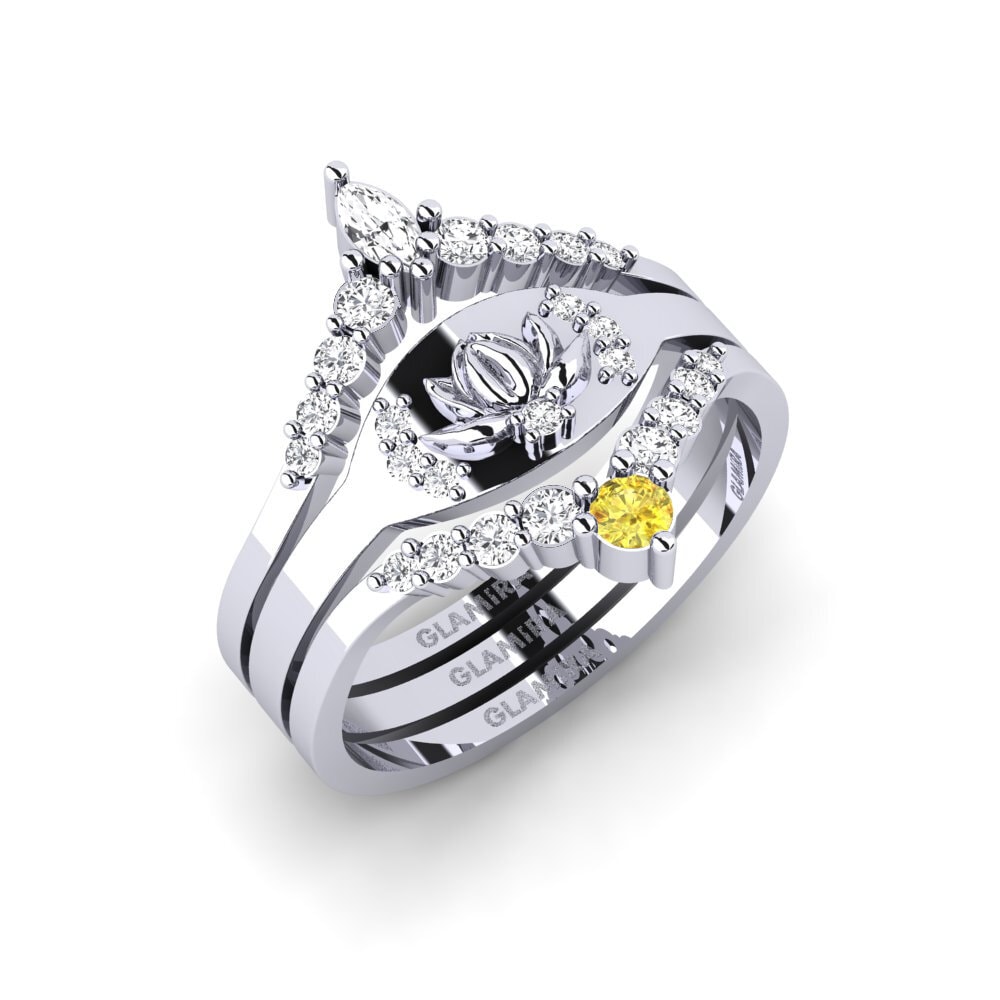 Vàng Trắng 14K Đá Sapphire Vàng Nhẫn Caelatura - SET