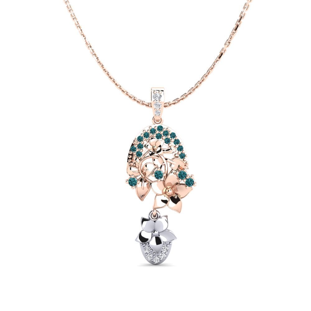 Vàng Trắng-Đỏ 14K Kim Cương Xanh Dương Mặt dây chuyền nữ Calen