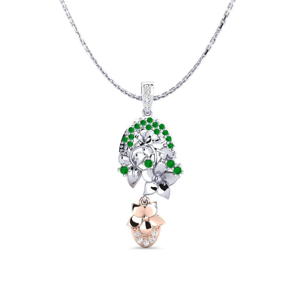 14k Oro Blanco & Rosa Esmeralda Colgante de Mujer Calen