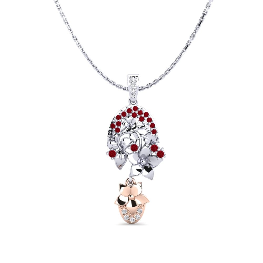14k Oro Blanco & Rosa Circonita Roja Colgante de Mujer Calen