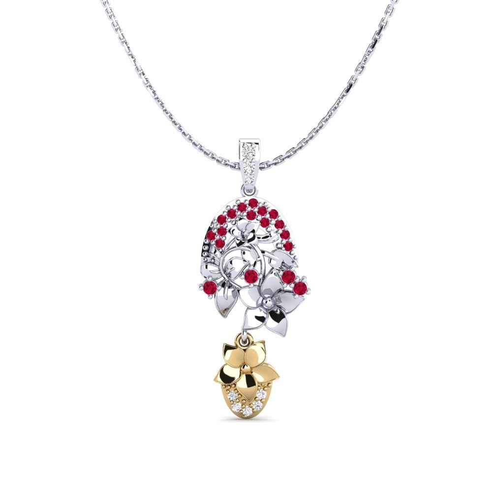 Vàng Trắng-Vàng 14K Đá Ruby / Hồng Ngọc Mặt dây chuyền nữ Calen