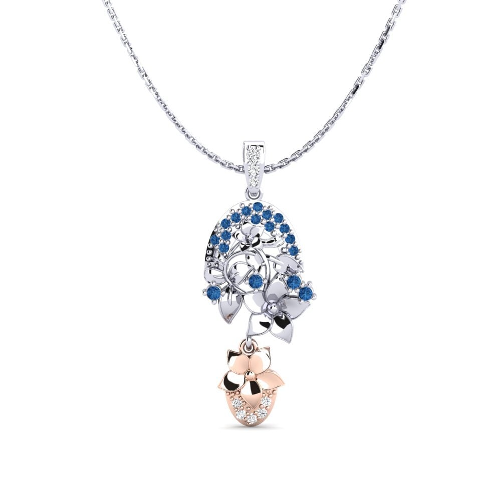 585 Weiß & Rotgold Dunkelblauer Zirkonia Damen anhänger Calen