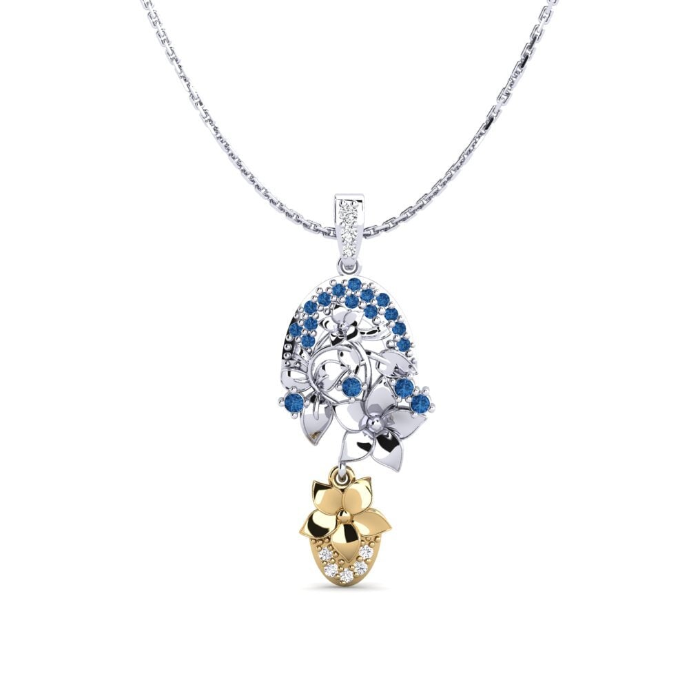 585 Weiß & Gelbgold Dunkelblauer Zirkonia Damen anhänger Calen