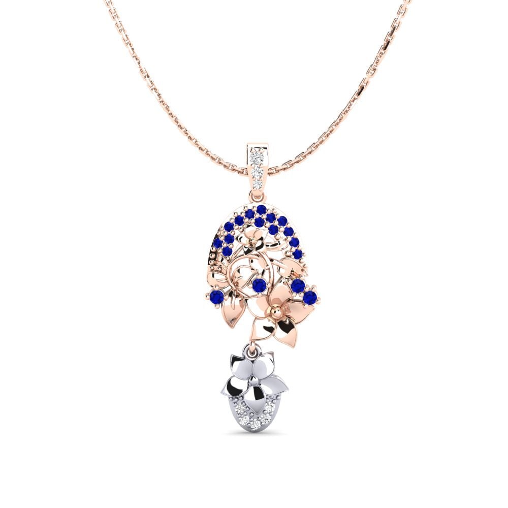 Vàng Trắng-Đỏ 9K Đá Sapphire Mặt dây chuyền nữ Calen