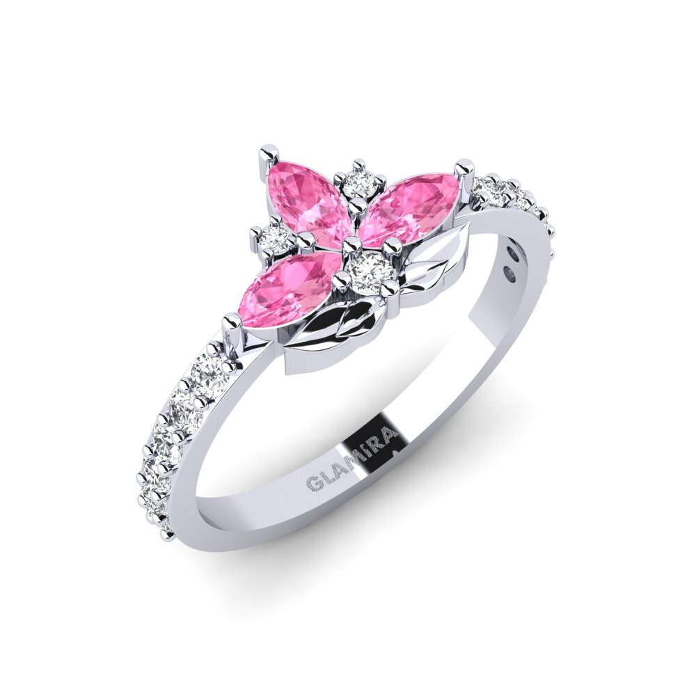 Vàng Trắng 14K Đá Sapphire Hồng Nhẫn Cinzelado