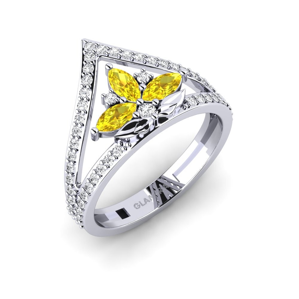 Vàng Trắng 14K Đá Sapphire Vàng Nhẫn Contorno