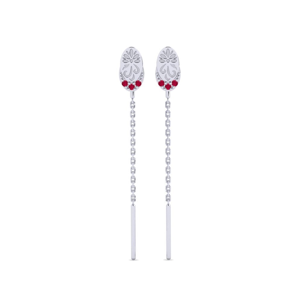 Vàng Trắng 14K Đá Ruby / Hồng Ngọc Bông tai nữ Creeoil