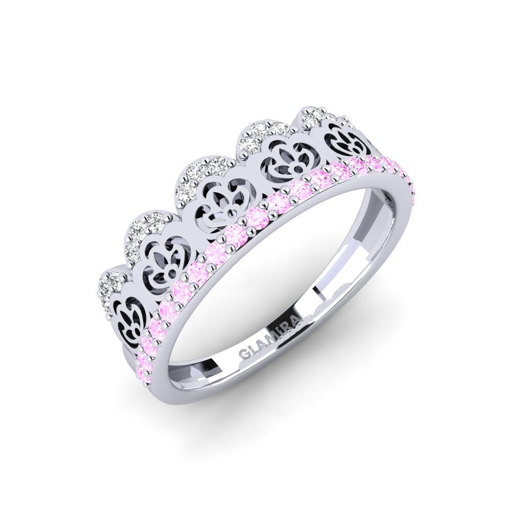 Vàng Trắng 14K Đá Sapphire Hồng Nhẫn Culuri