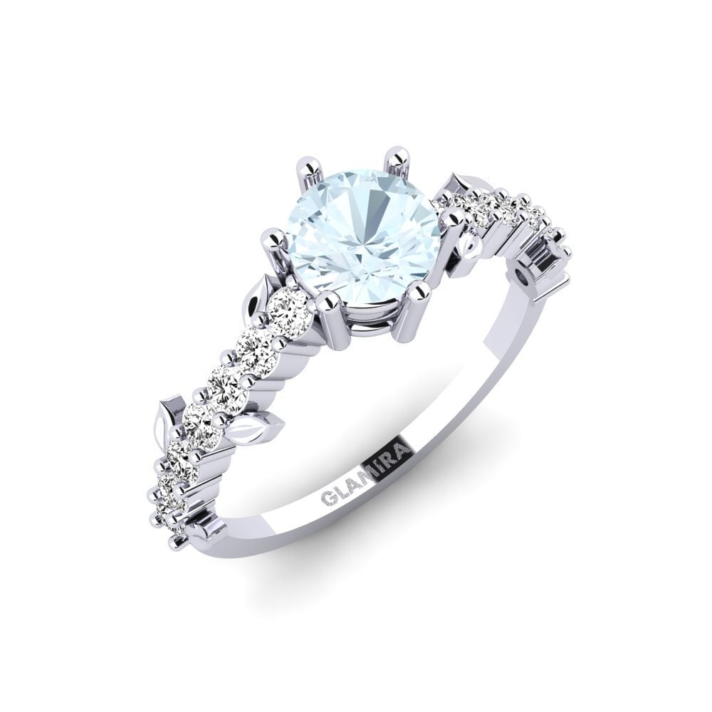 Vàng Trắng 14K Đá Aquamarine Nhẫn Efimero