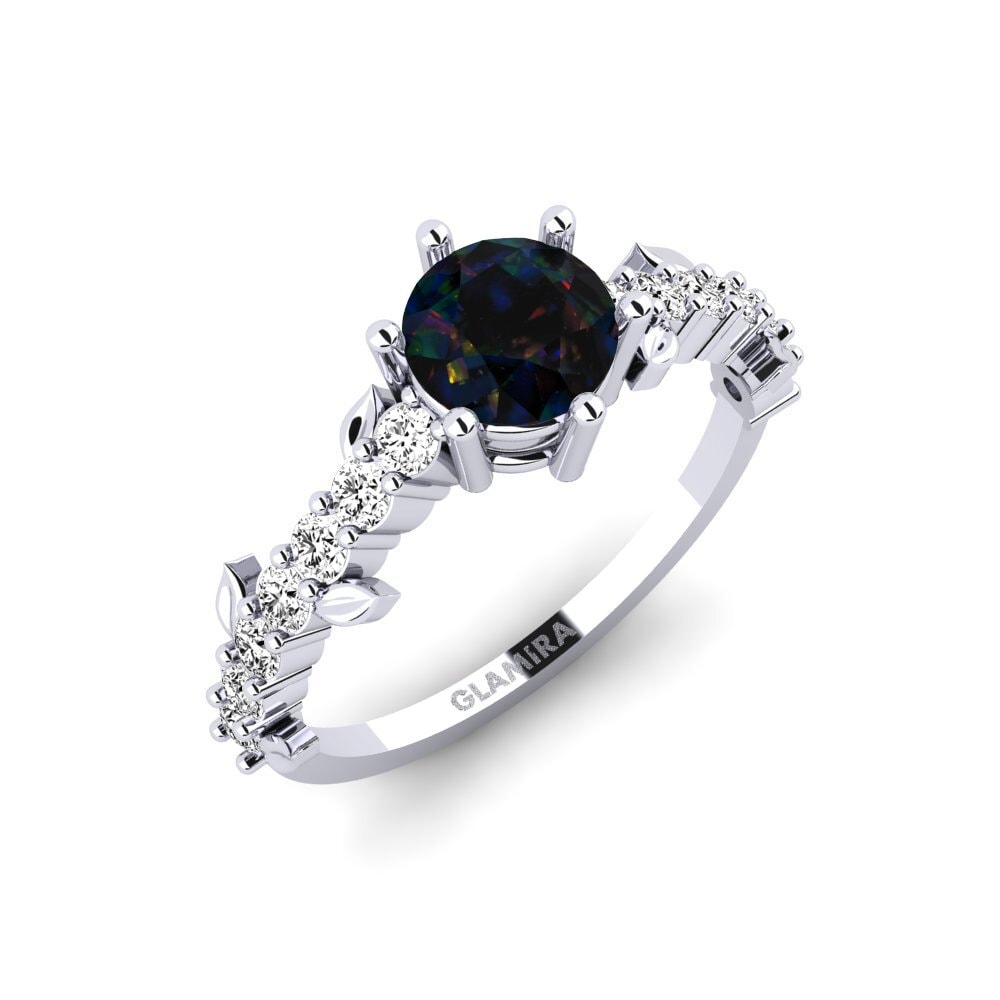 Vàng Trắng 14K Đá Opal Đen Nhẫn Efimero