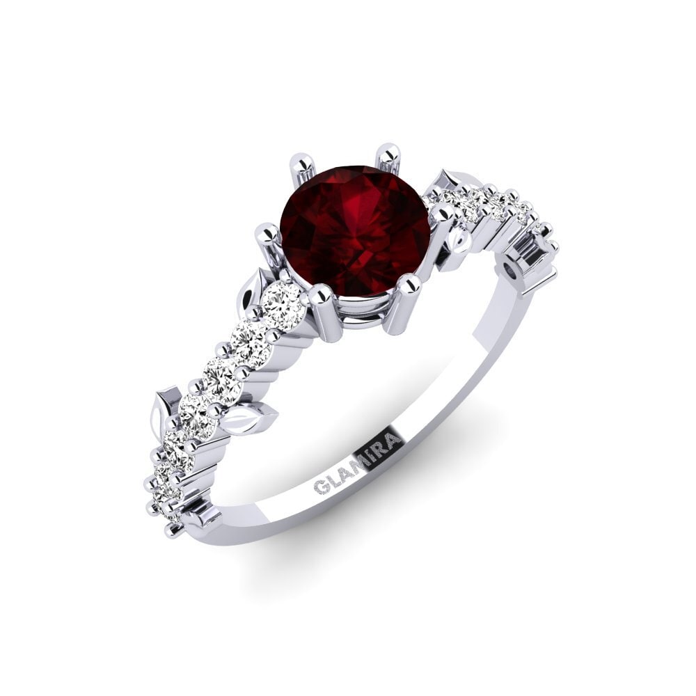 Vàng Trắng 14K Đá Garnet / Ngọc Hồng Lựu Nhẫn Efimero