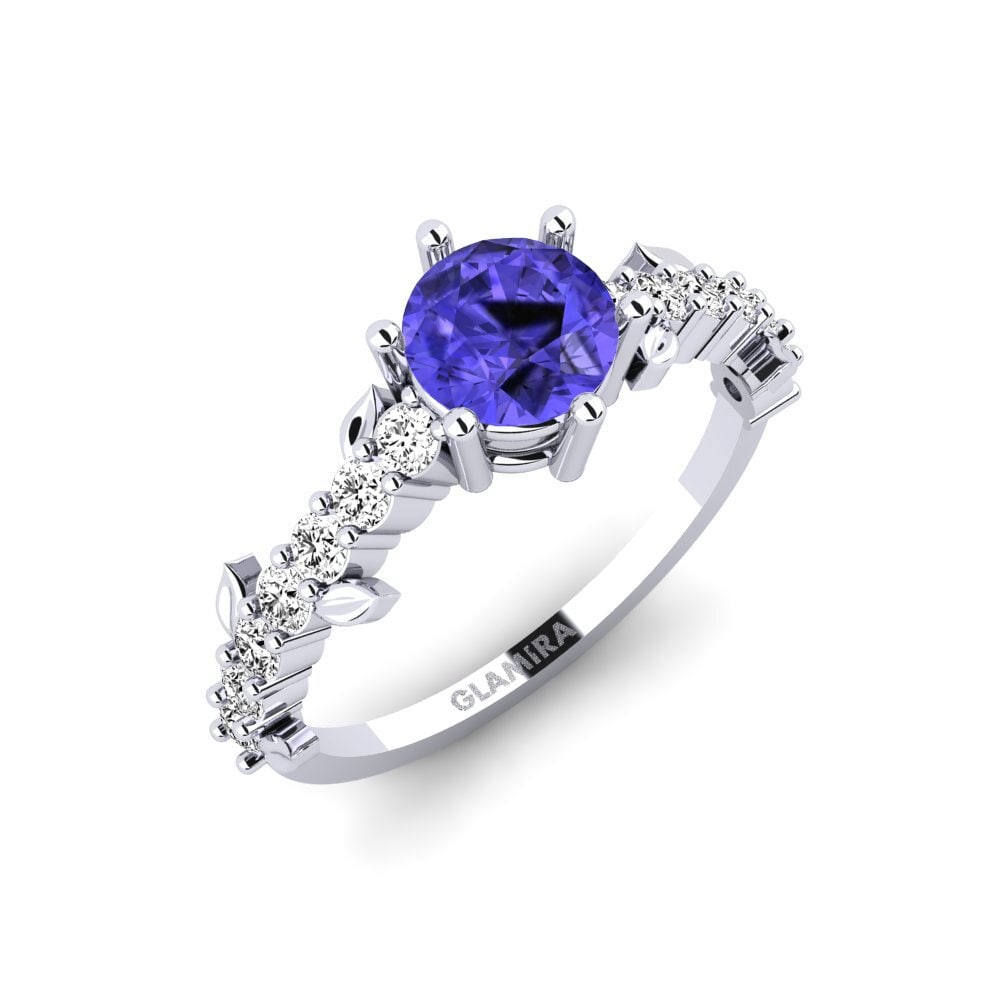 Vàng Trắng 14K Đá Tanzanite Nhẫn Efimero