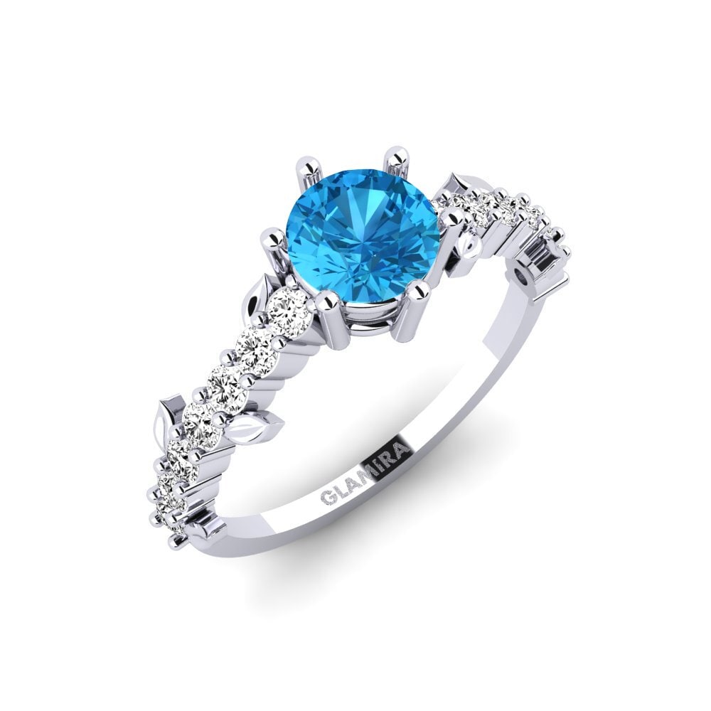 Vàng Trắng 14K Đá Topaz xanh / Hoàng Ngọc Nhẫn Efimero