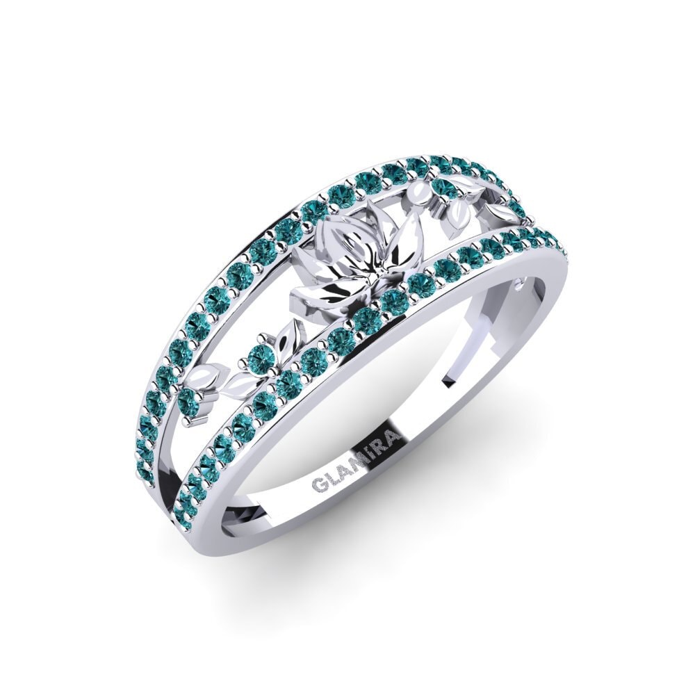 Platin trắng Kim Cương Xanh Dương Nhẫn Embossia