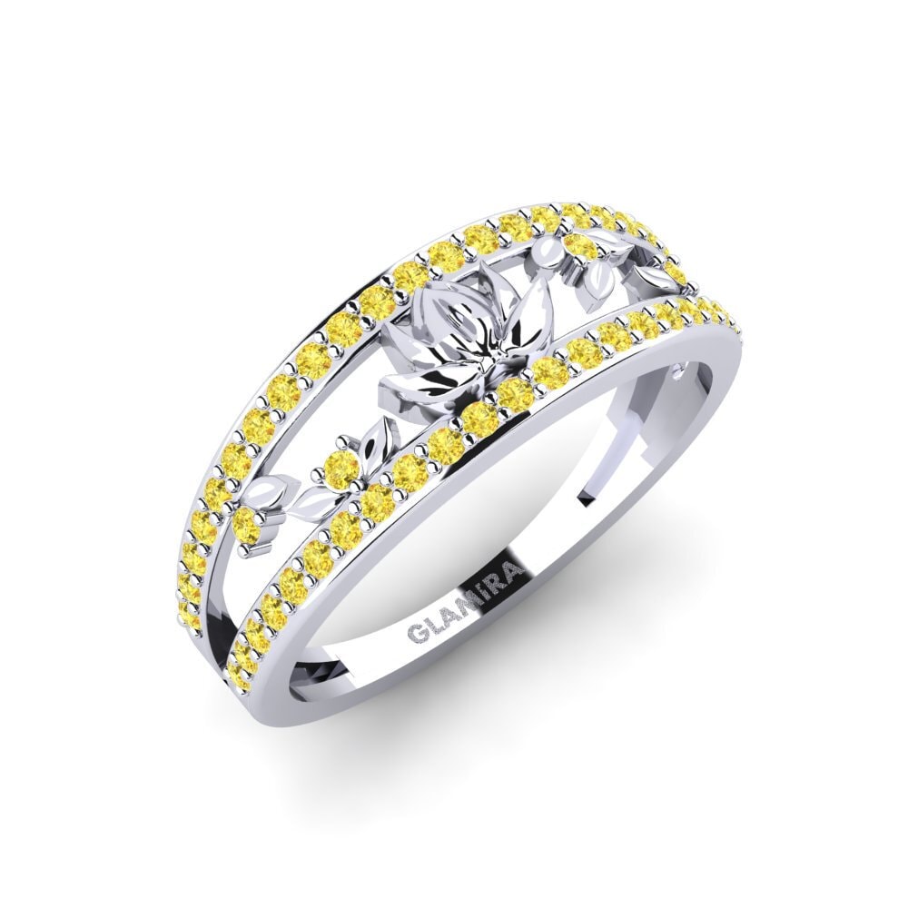 Vàng Trắng 14K Đá Sapphire Vàng Nhẫn Embossia