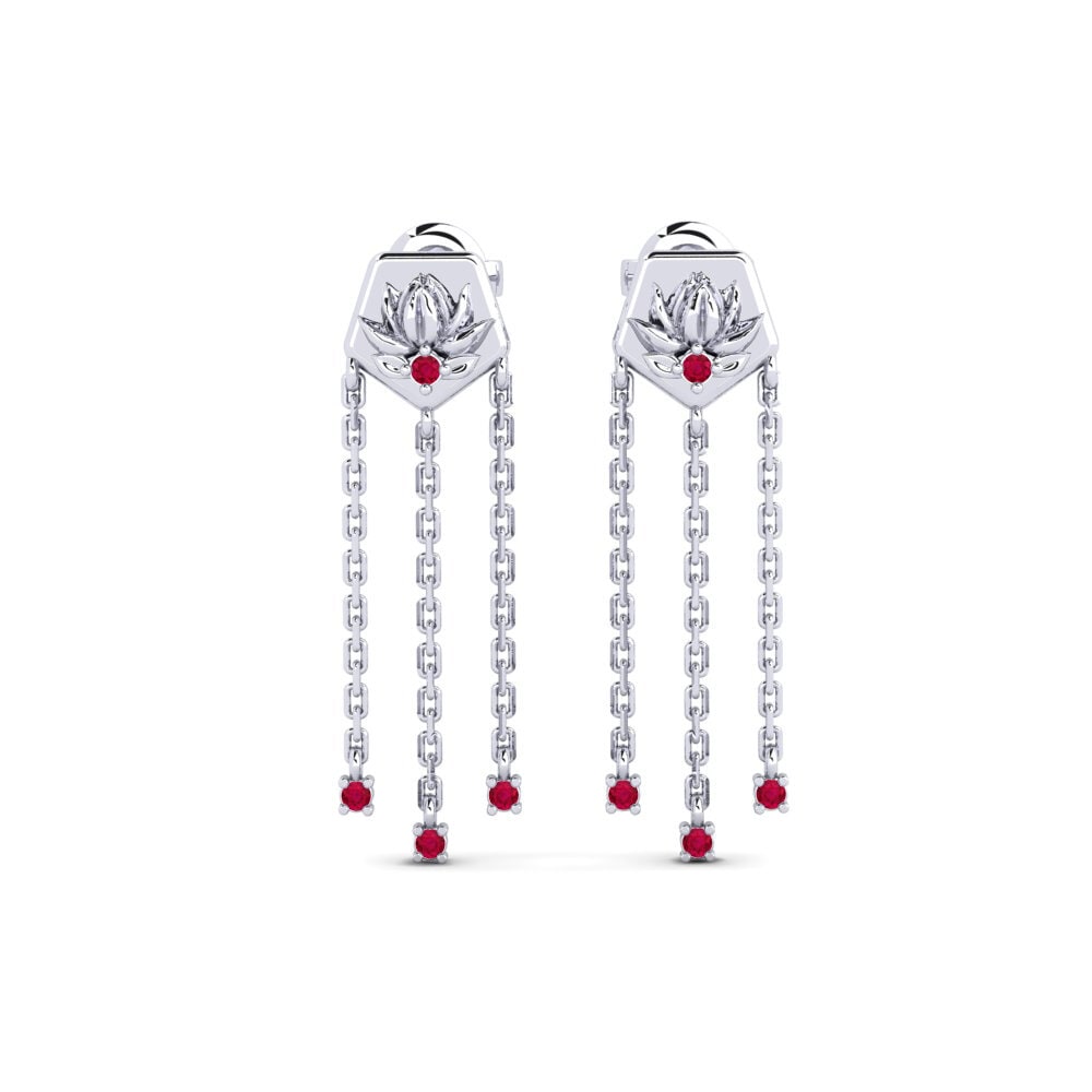 Vàng Trắng 14K Đá Ruby / Hồng Ngọc Bông tai nữ Enhiesto