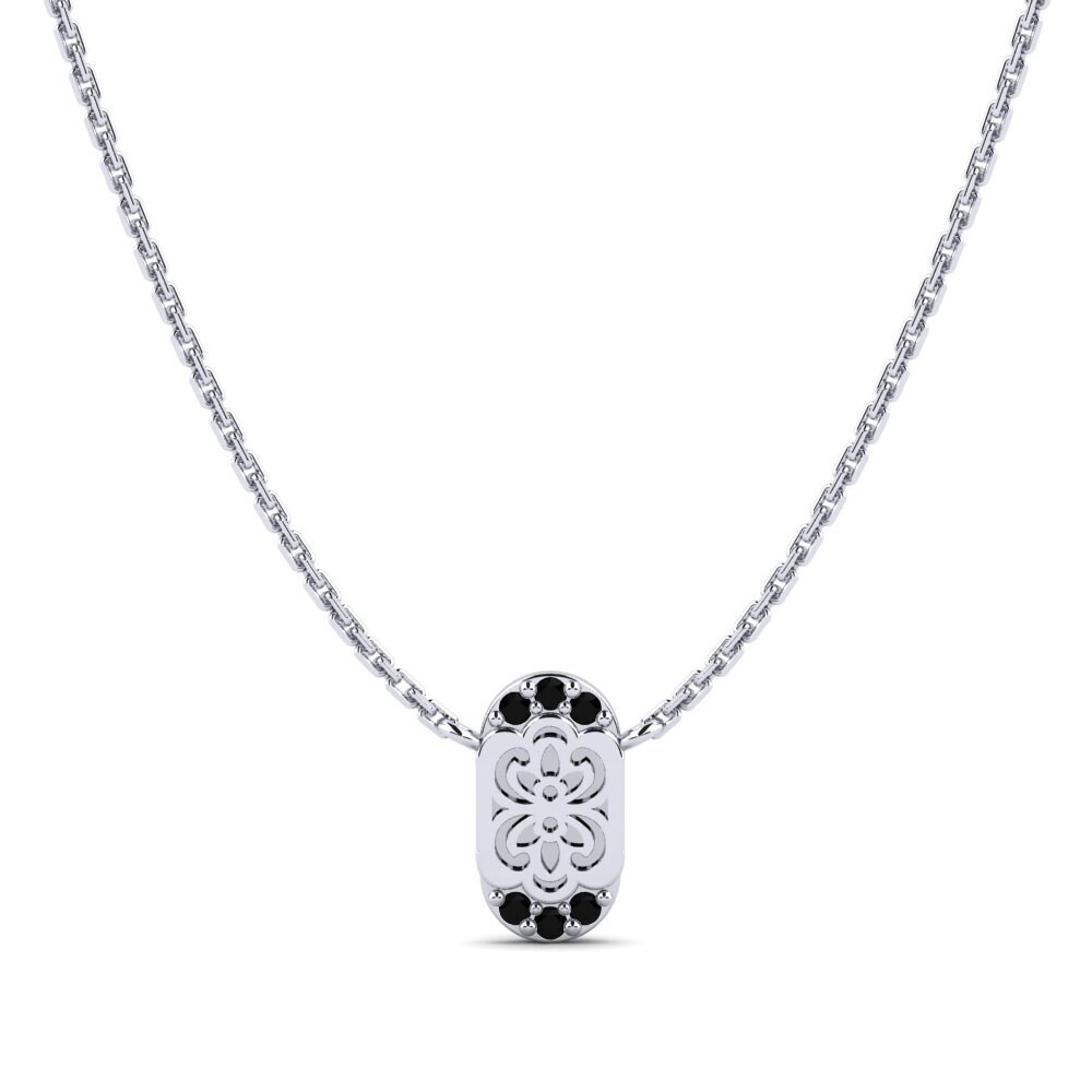 9k Oro Blanco Zafiro negro Collar de Mujer Enuwan