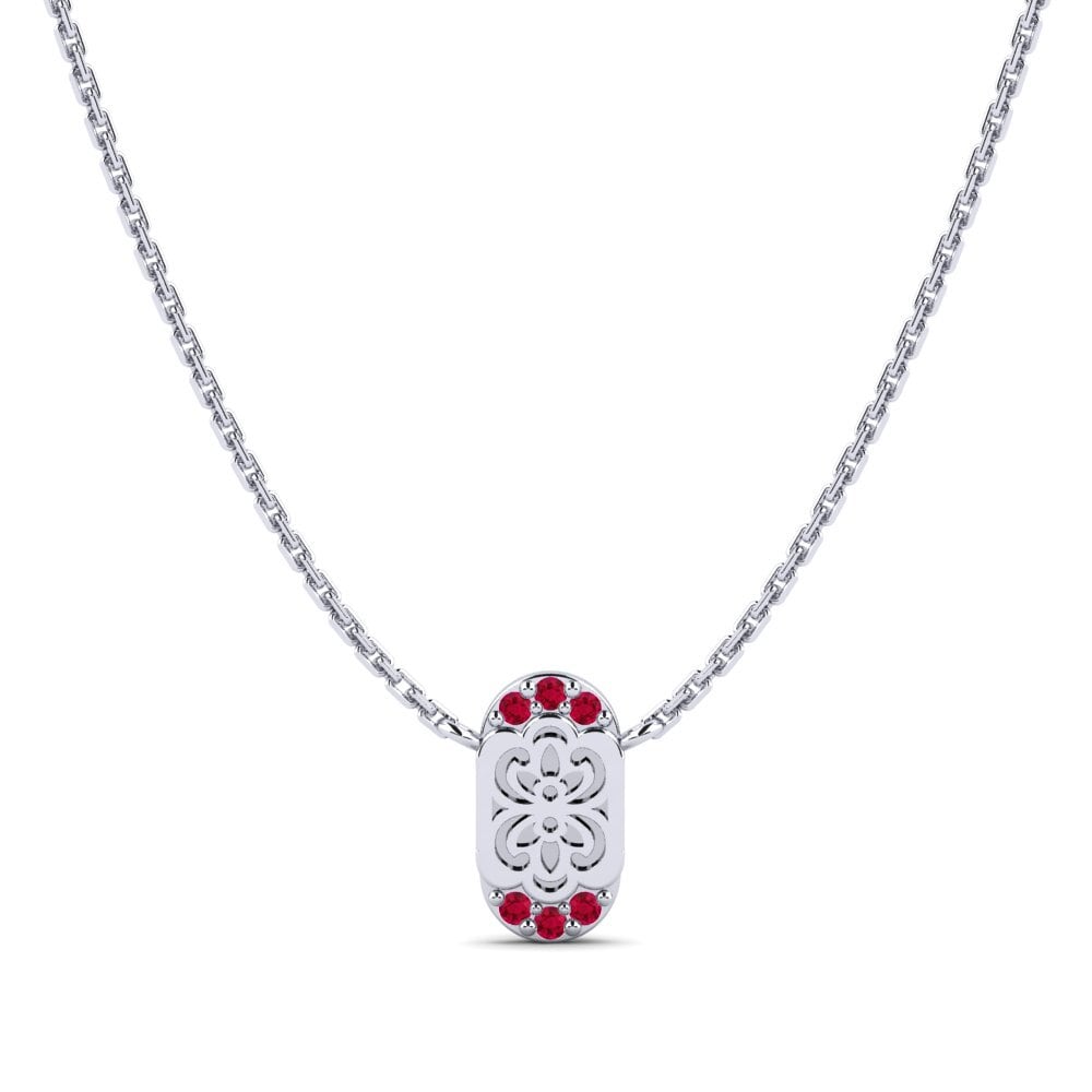 Vàng Trắng 14K Đá Ruby / Hồng Ngọc Dây chuyền nữ Enuwan