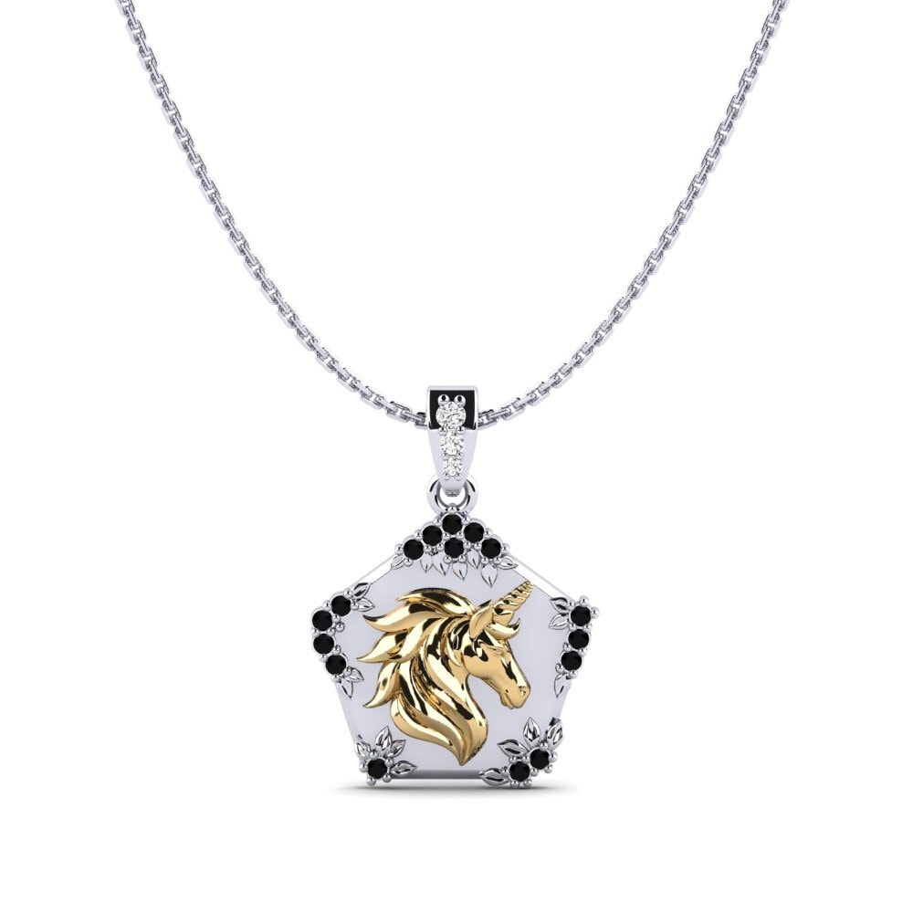 585 Weiß & Gelbgold Schwarzer Saphir Damen anhänger Exiguo