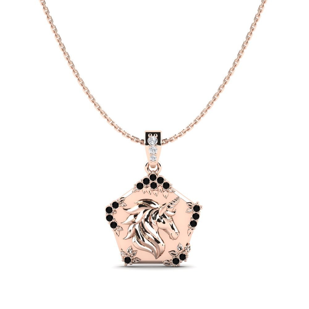 14k Oro Rosa Diamante Negro Colgante de Mujer Exiguo