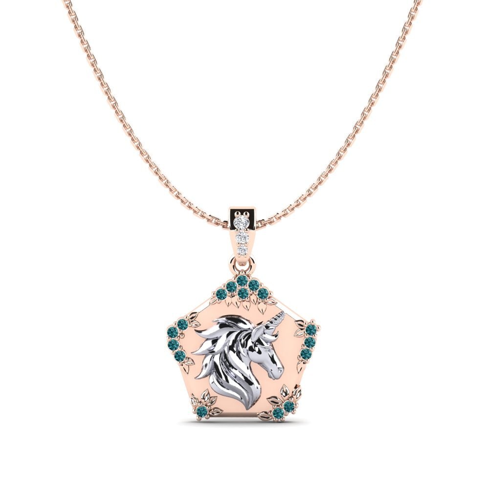 Vàng Trắng-Đỏ 14K Kim Cương Xanh Dương Mặt dây chuyền nữ Exiguo