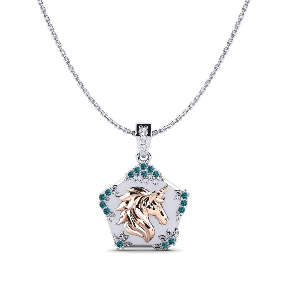 Vàng Trắng-Đỏ 14K Kim Cương Xanh Dương Mặt dây chuyền nữ Exiguo