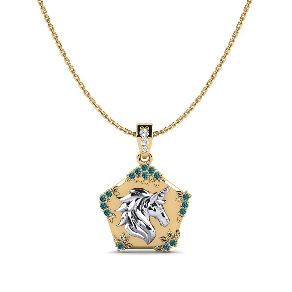 750 Gelb & Weißgold Blauer Diamant Damen anhänger Exiguo